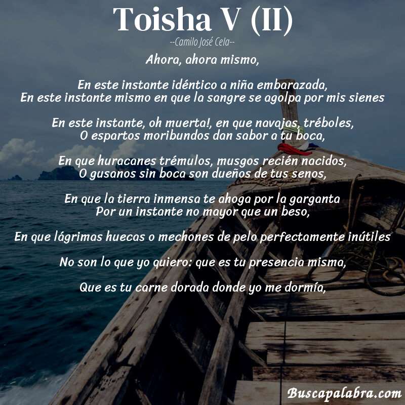 Poema Toisha V (II) de Camilo José Cela con fondo de barca