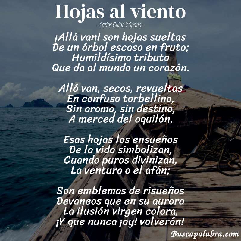 Poema Hojas al viento de Carlos Guido y Spano con fondo de barca