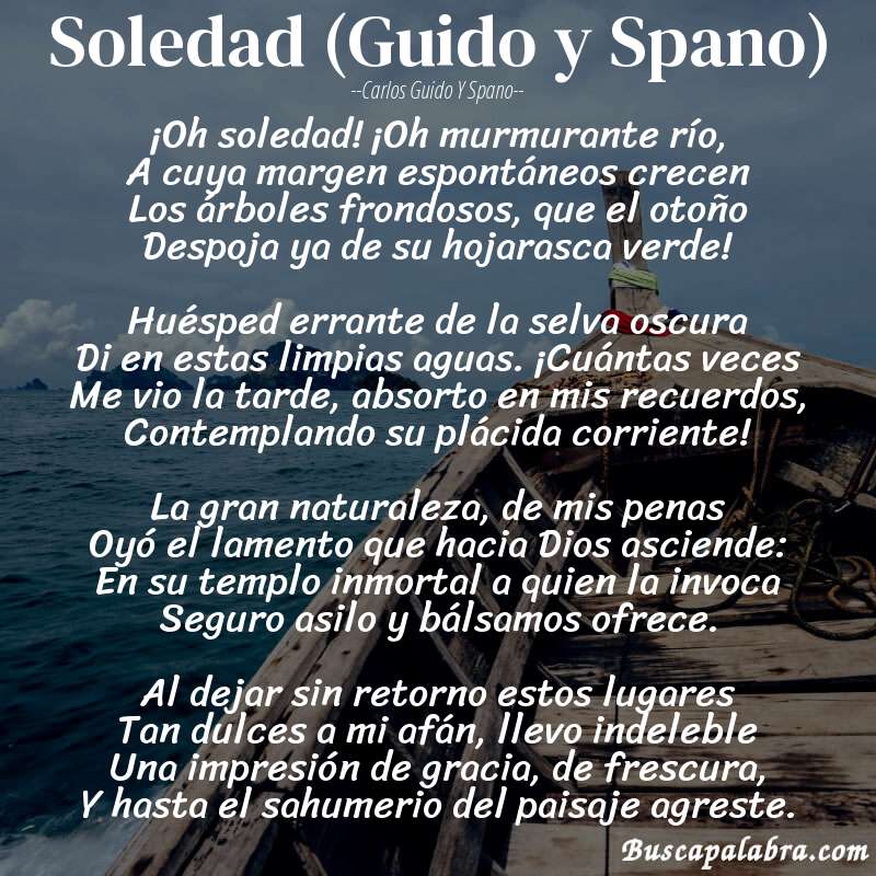 Poema Soledad (Guido y Spano) de Carlos Guido y Spano con fondo de barca