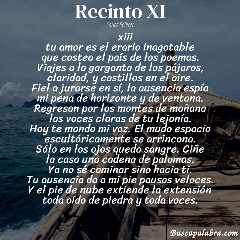 Poema recinto XI de Carlos Pellicer con fondo de barca