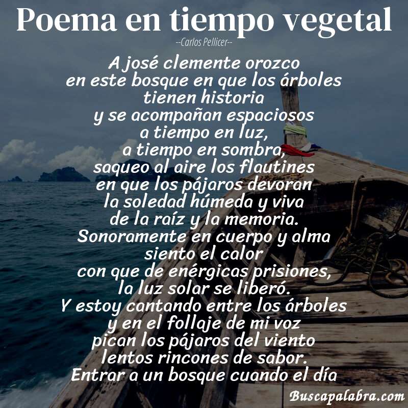 Poema poema en tiempo vegetal de Carlos Pellicer con fondo de barca