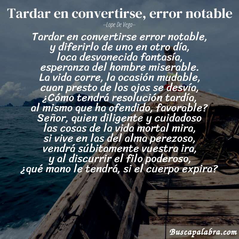 Poema Tardar en convertirse, error notable de Lope de Vega con fondo de barca