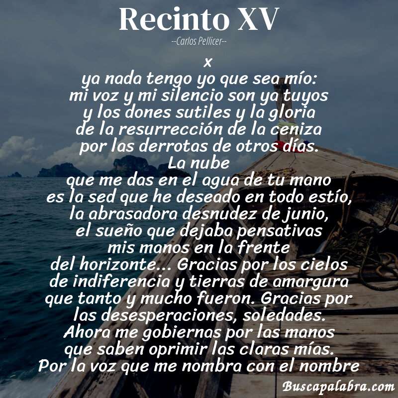 Poema recinto XV de Carlos Pellicer con fondo de barca