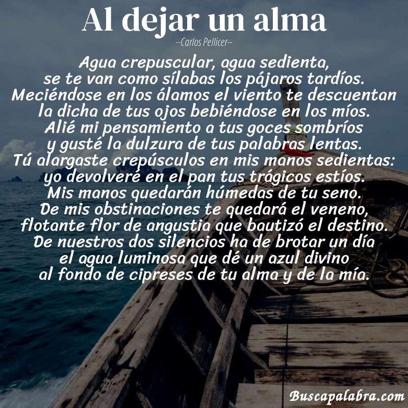 Poema al dejar un alma de Carlos Pellicer con fondo de barca