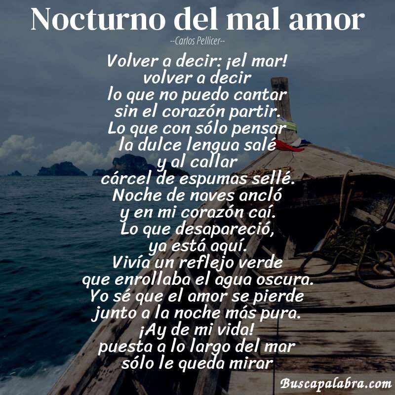 Poema nocturno del mal amor de Carlos Pellicer con fondo de barca