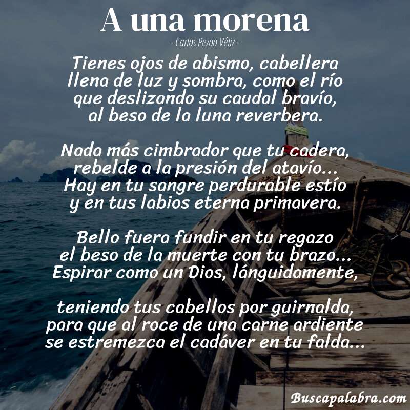 Poema A una morena de Carlos Pezoa Véliz con fondo de barca