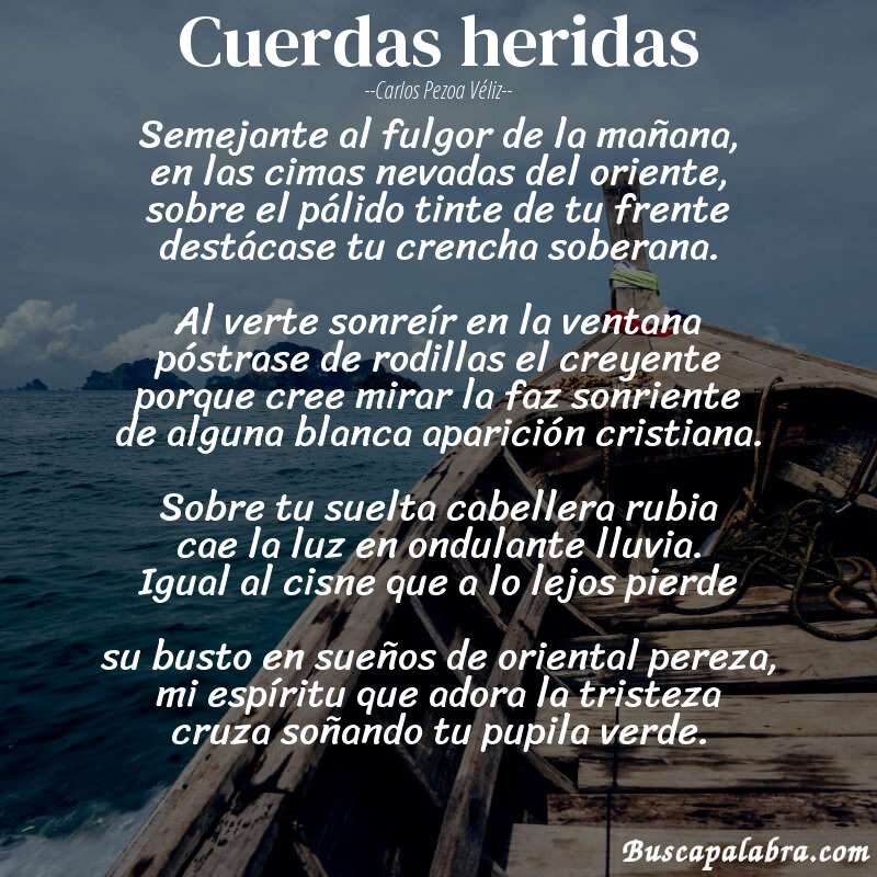 Poema Cuerdas heridas de Carlos Pezoa Véliz con fondo de barca