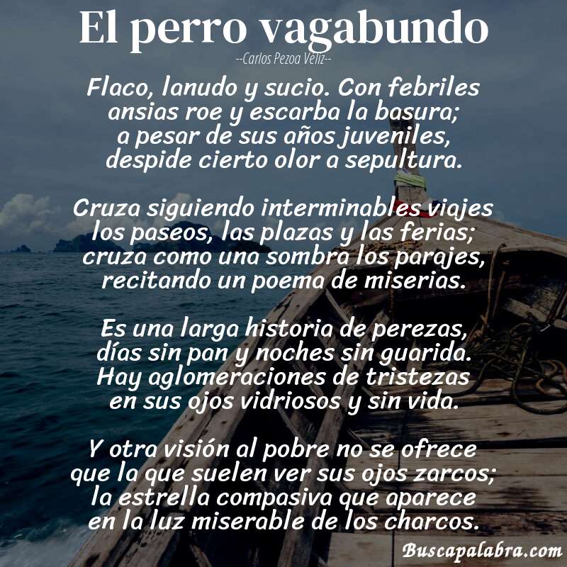 Poema El perro vagabundo de Carlos Pezoa Véliz con fondo de barca