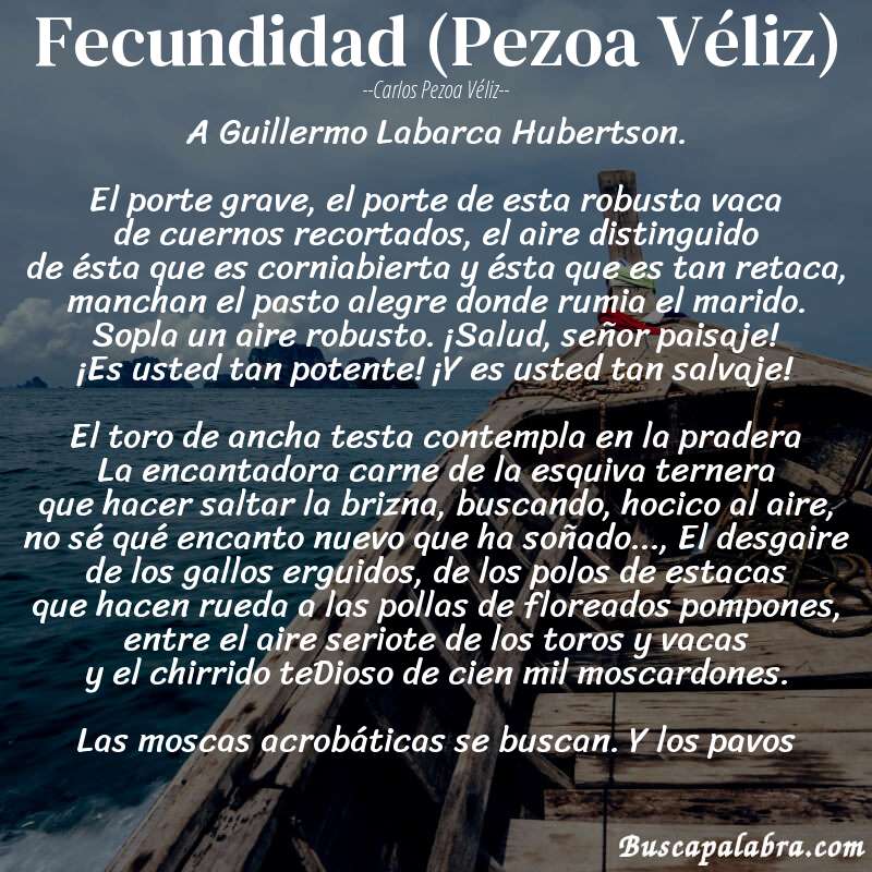 Poema Fecundidad (Pezoa Véliz) de Carlos Pezoa Véliz con fondo de barca