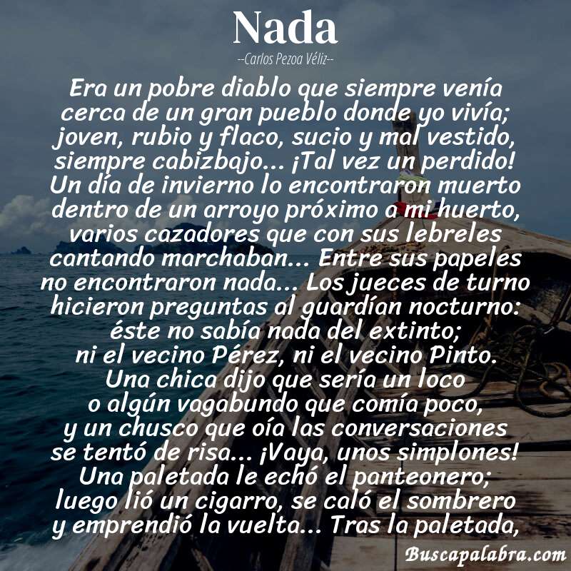 Poema Nada de Carlos Pezoa Véliz con fondo de barca