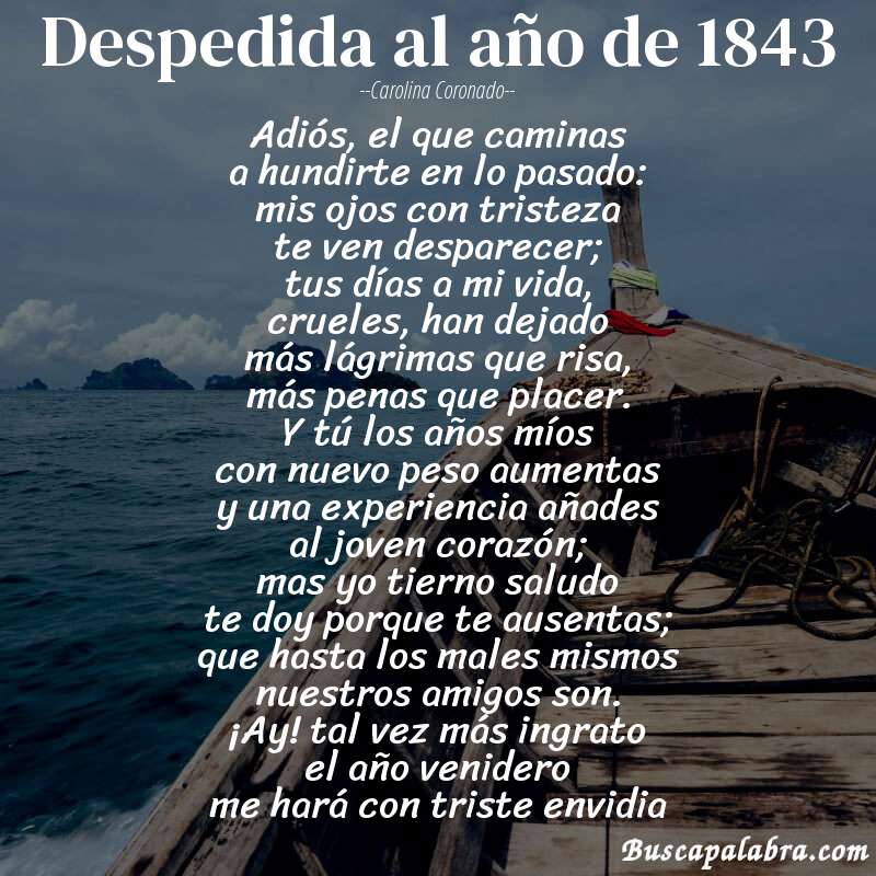Poema despedida al año de 1843 de Carolina Coronado con fondo de barca