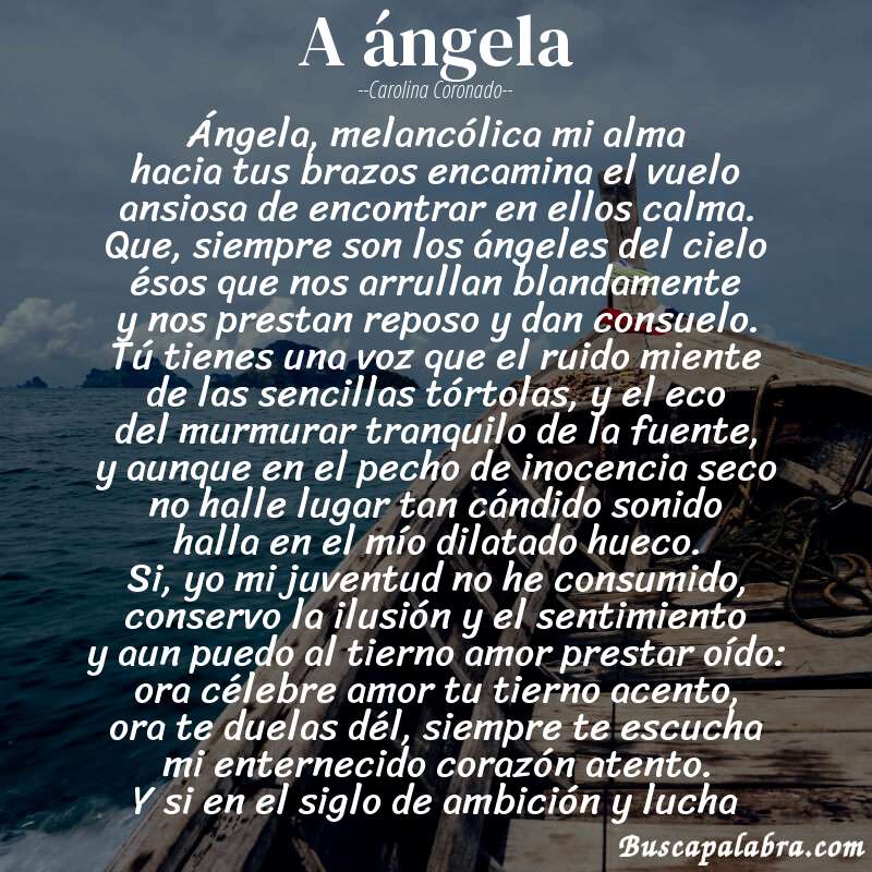Poema a ángela de Carolina Coronado con fondo de barca