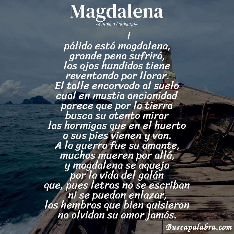 Poema magdalena de Carolina Coronado con fondo de barca