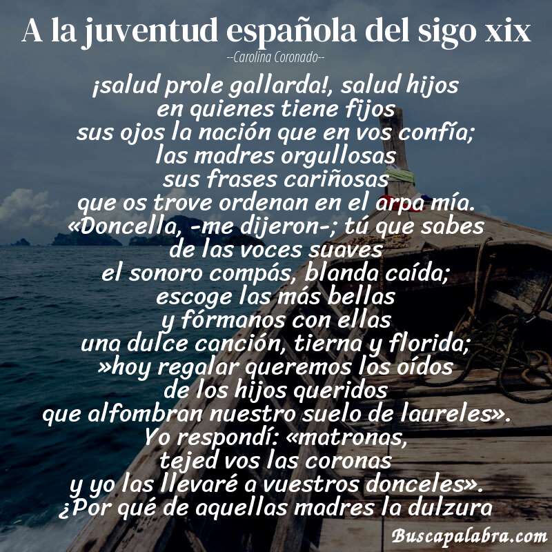 Poema a la juventud española del sigo xix de Carolina Coronado con fondo de barca