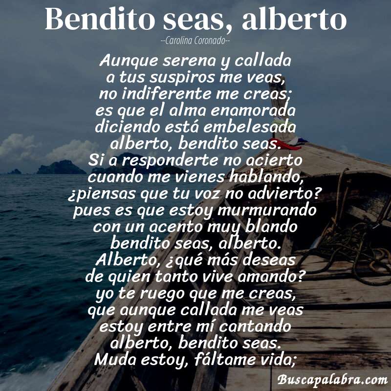Poema bendito seas, alberto de Carolina Coronado con fondo de barca