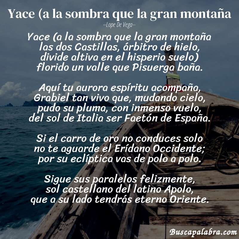 Poema Yace (a la sombra que la gran montaña de Lope de Vega con fondo de barca