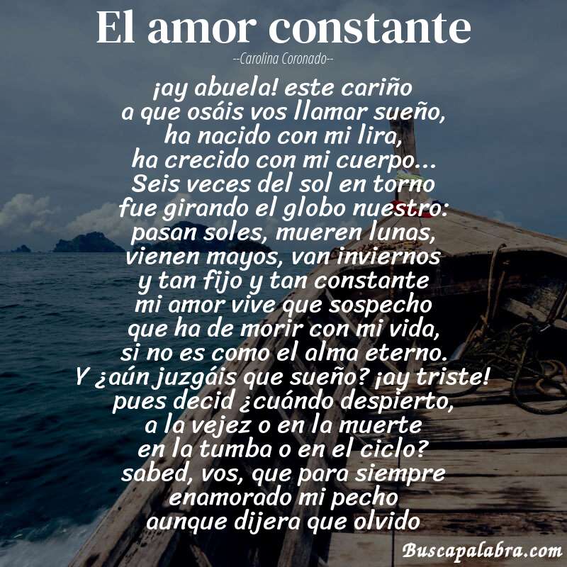 Poema el amor constante de Carolina Coronado con fondo de barca