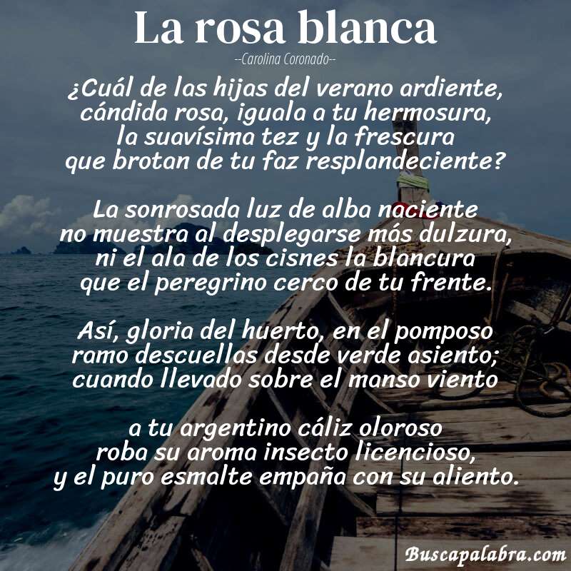 Poema La rosa blanca de Carolina Coronado con fondo de barca