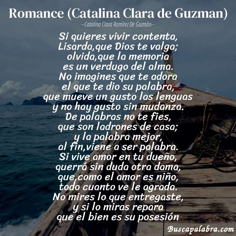 Poema Romance (Catalina Clara de Guzman) de Catalina Clara Ramírez de Guzmán con fondo de barca