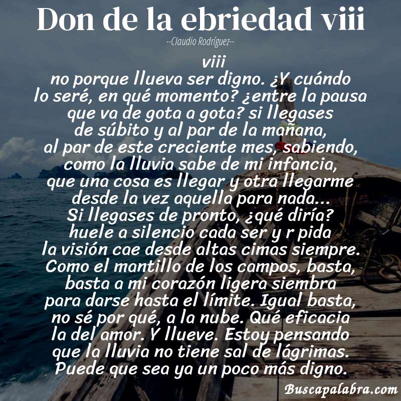 Poema don de la ebriedad viii de Claudio Rodríguez con fondo de barca