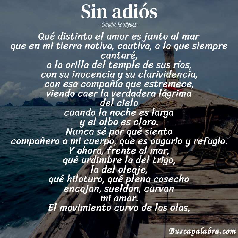Poema sin adiós de Claudio Rodríguez con fondo de barca