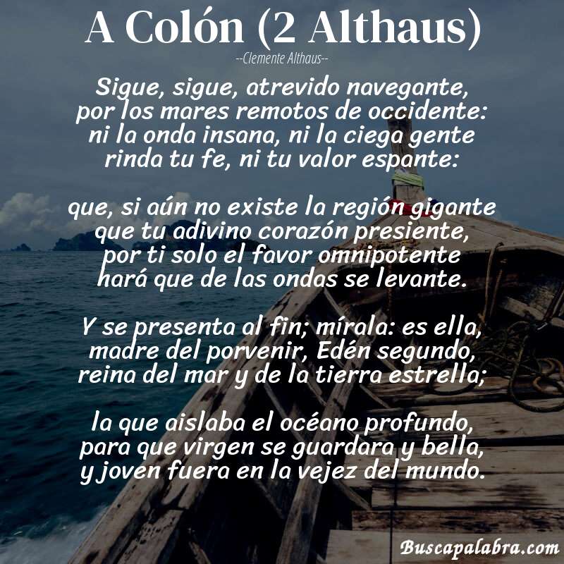 Poema A Colón (2 Althaus) de Clemente Althaus con fondo de barca