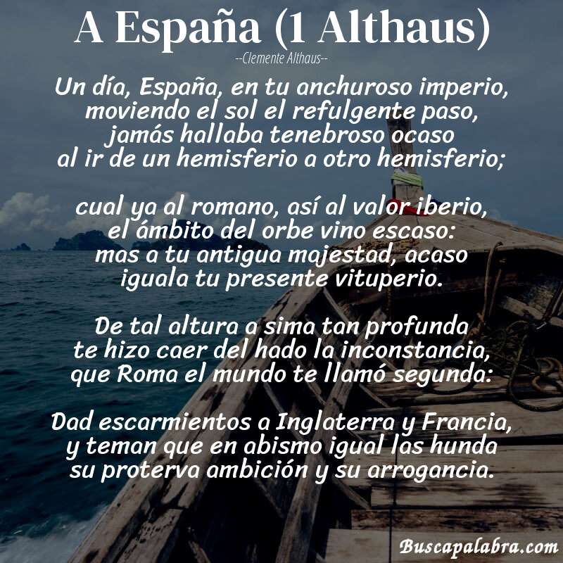 Poema A España (1 Althaus) de Clemente Althaus con fondo de barca