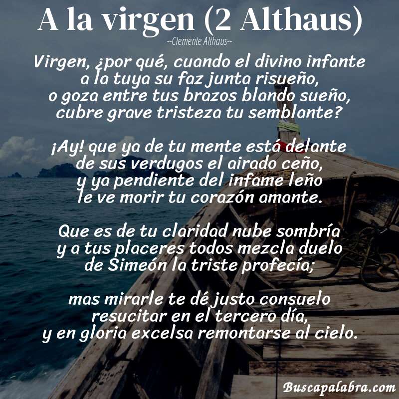 Poema A la virgen (2 Althaus) de Clemente Althaus con fondo de barca