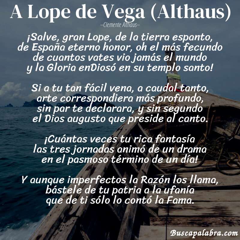 Poema A Lope de Vega (Althaus) de Clemente Althaus con fondo de barca