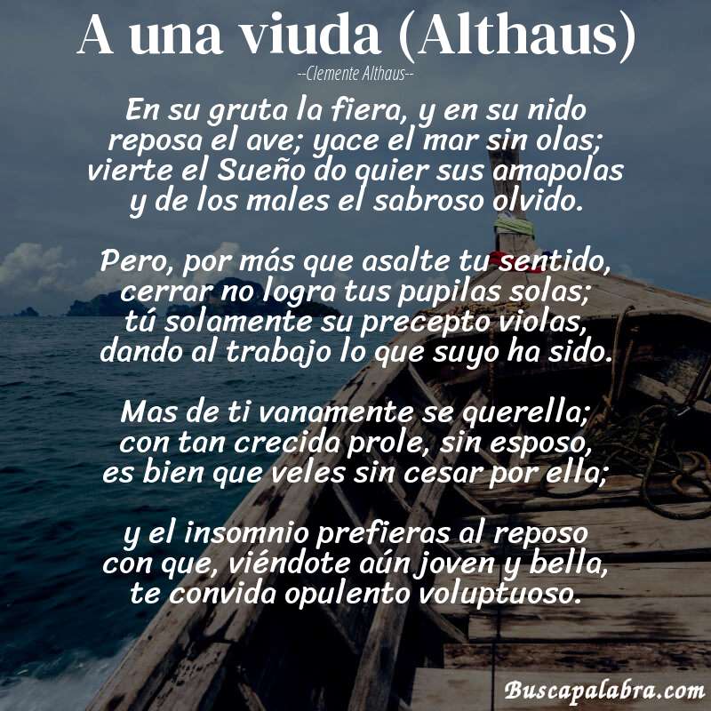 Poema A una viuda (Althaus) de Clemente Althaus con fondo de barca