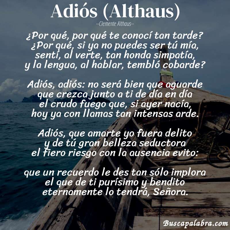 Poema Adiós (Althaus) de Clemente Althaus con fondo de barca