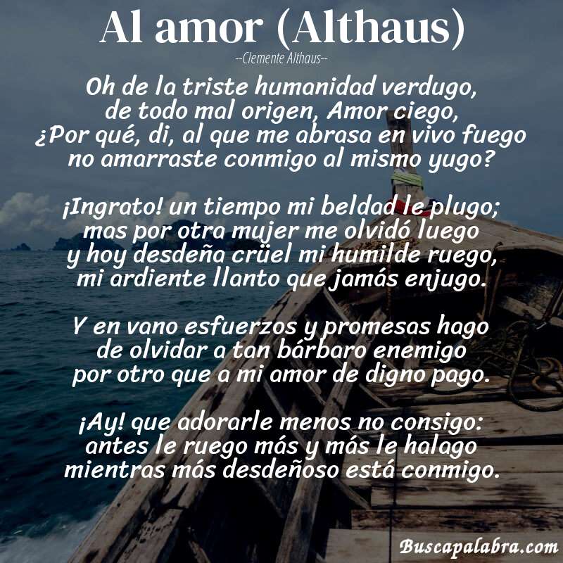 Poema Al amor (Althaus) de Clemente Althaus con fondo de barca