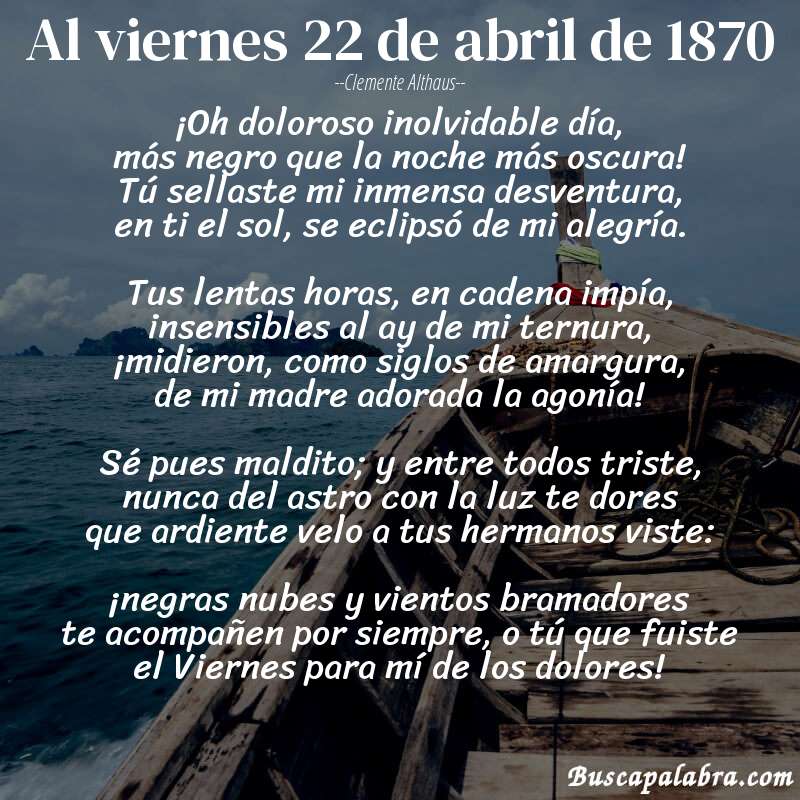 Poema Al viernes 22 de abril de 1870 de Clemente Althaus con fondo de barca