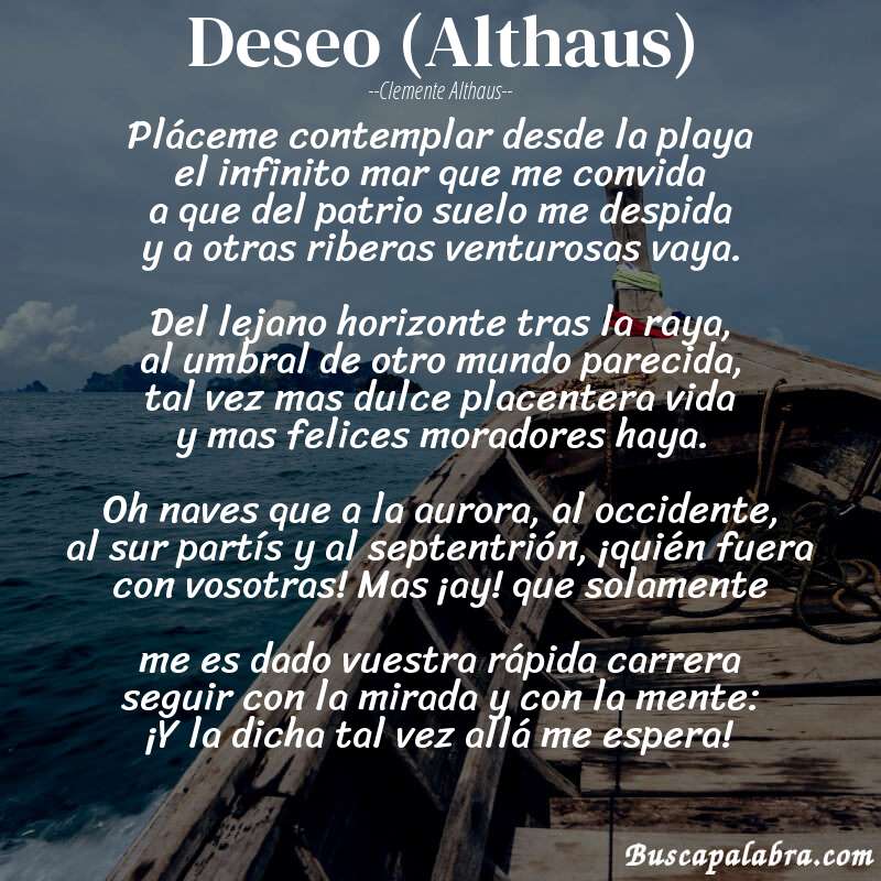 Poema Deseo (Althaus) de Clemente Althaus con fondo de barca