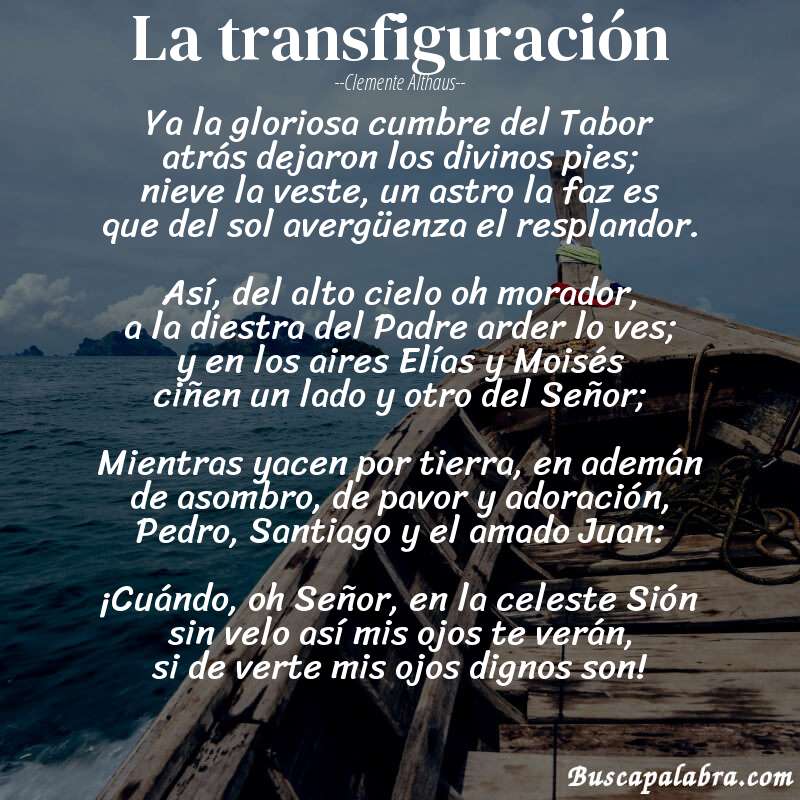 Poema La transfiguración de Clemente Althaus con fondo de barca