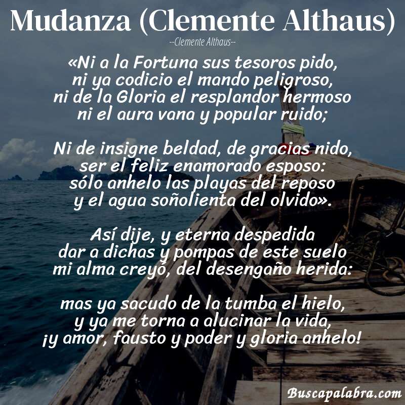 Poema Mudanza (Clemente Althaus) de Clemente Althaus con fondo de barca