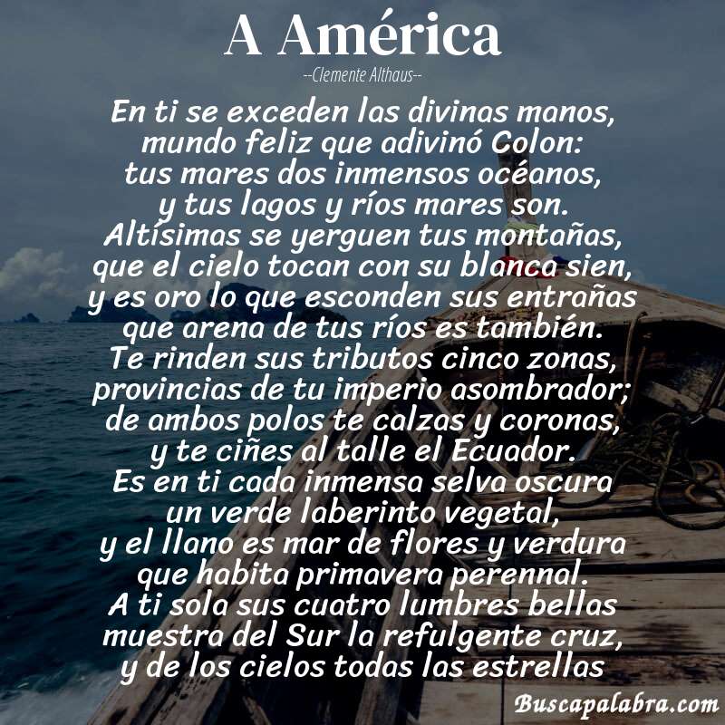 Poema A América de Clemente Althaus con fondo de barca