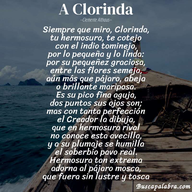 Poema A Clorinda de Clemente Althaus con fondo de barca