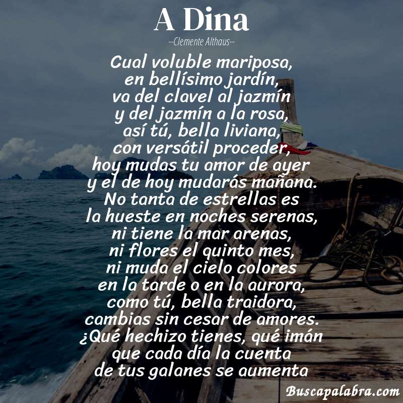Poema A Dina de Clemente Althaus con fondo de barca