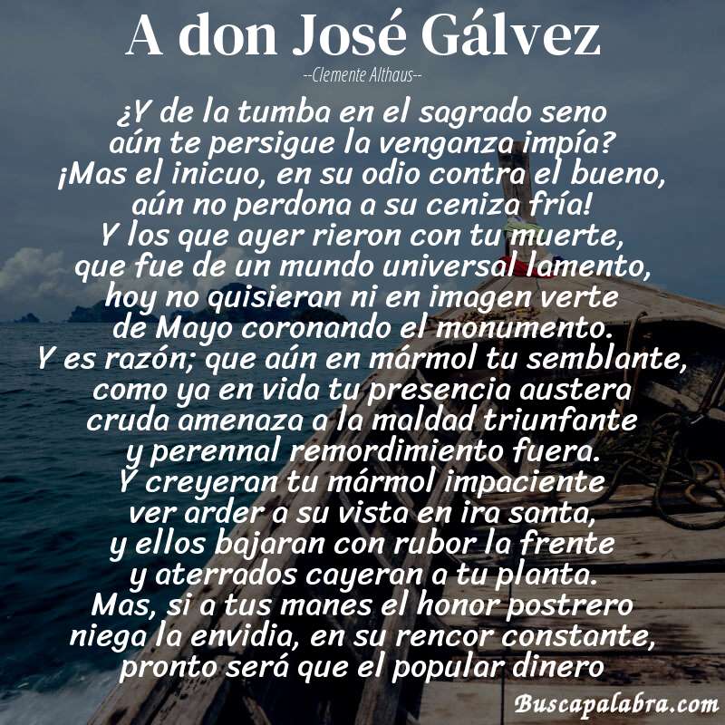 Poema A don José Gálvez de Clemente Althaus con fondo de barca