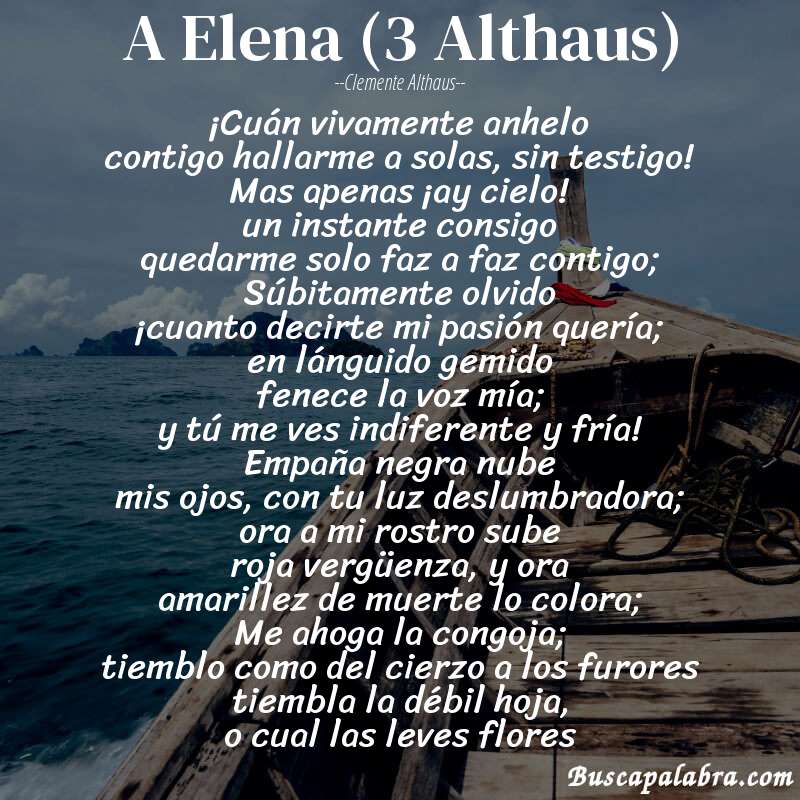 Poema A Elena (3 Althaus) de Clemente Althaus con fondo de barca