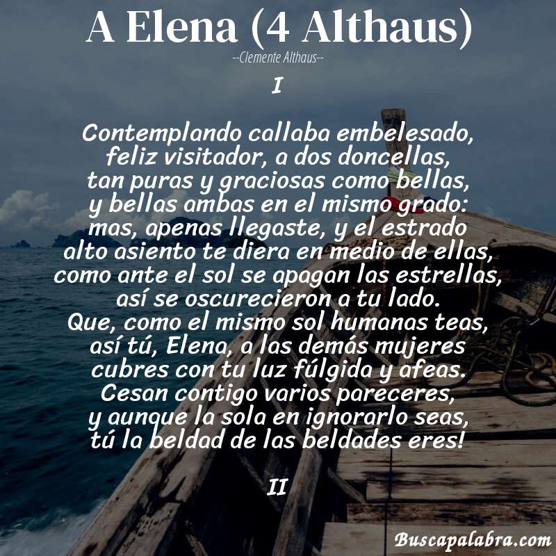 Poema A Elena (4 Althaus) de Clemente Althaus con fondo de barca