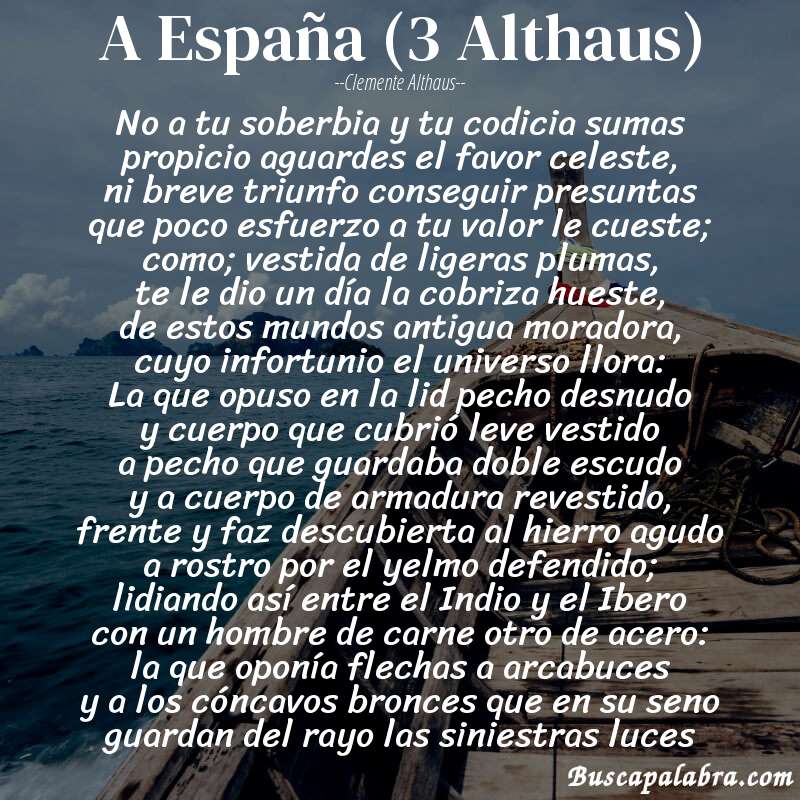 Poema A España (3 Althaus) de Clemente Althaus con fondo de barca