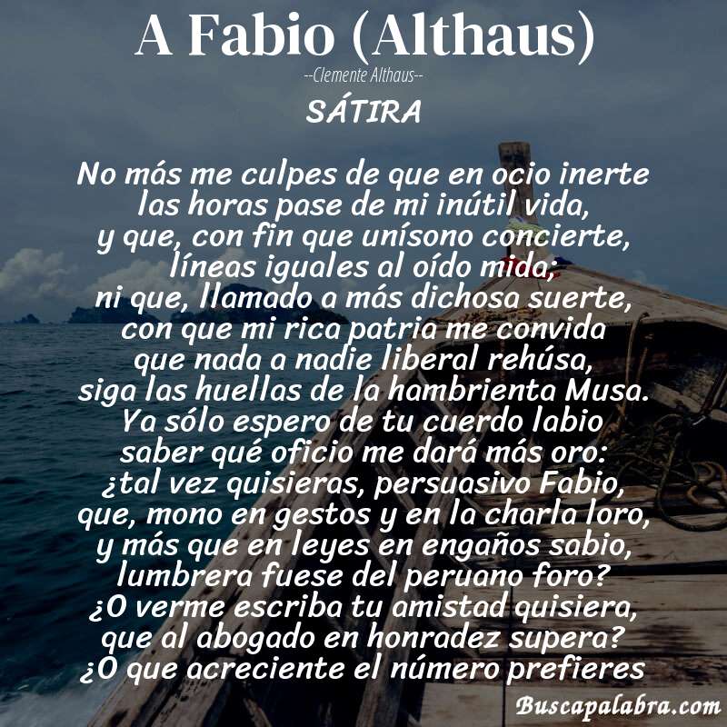 Poema A Fabio (Althaus) de Clemente Althaus con fondo de barca