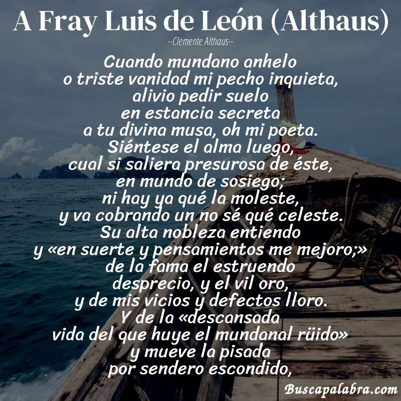 Poema A Fray Luis de León (Althaus) de Clemente Althaus con fondo de barca