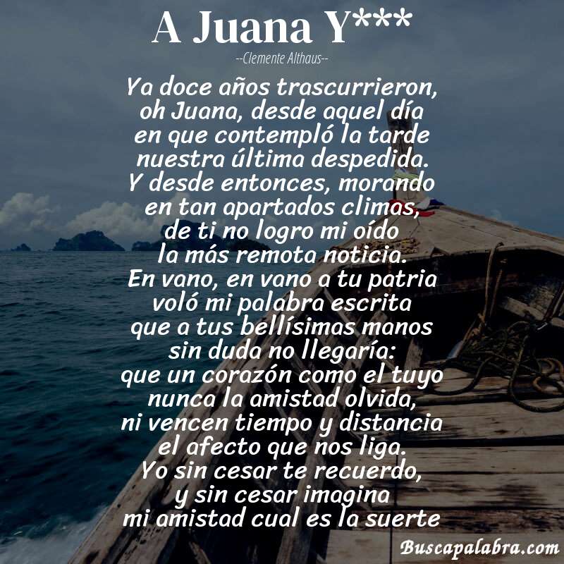 Poema A Juana Y*** de Clemente Althaus con fondo de barca