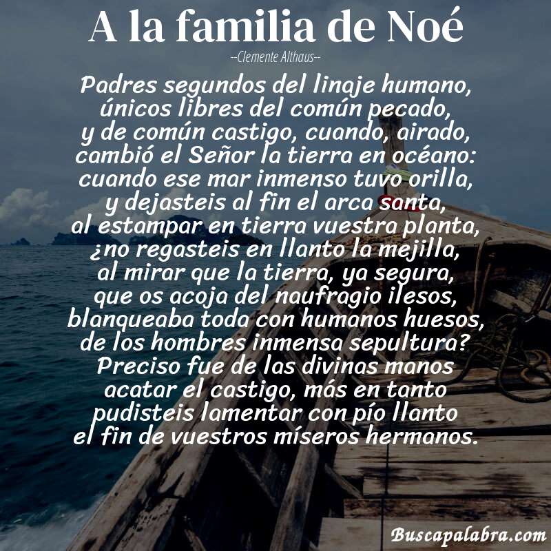 Poema A la familia de Noé de Clemente Althaus con fondo de barca