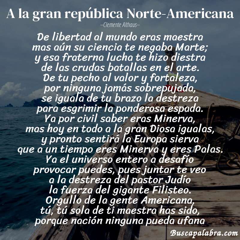 Poema A la gran república Norte-Americana de Clemente Althaus con fondo de barca