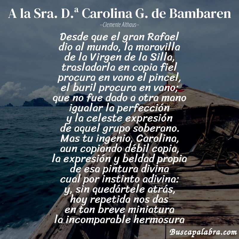 Poema A la Sra. D.ª Carolina G. de Bambaren de Clemente Althaus con fondo de barca