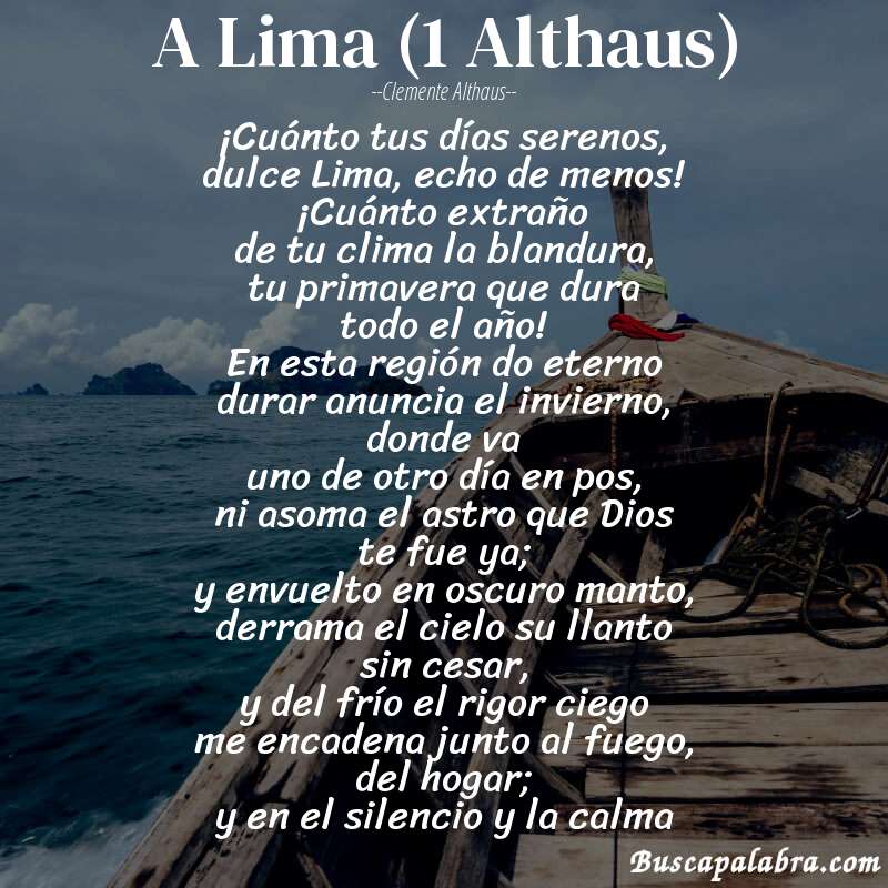 Poema A Lima (1 Althaus) de Clemente Althaus con fondo de barca
